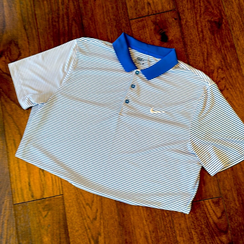Nike Blue and White Striped Men’s Polo Shirt
